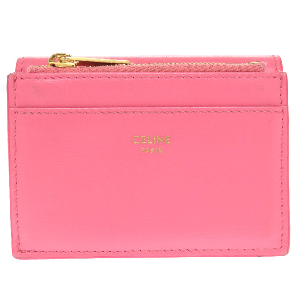 美品 セリーヌ トリオンフ コンパクトウォレット レザー ピンク ゴールド金具 三つ折り財布 0741 【中古】 CELINE