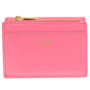 美品 セリーヌ トリオンフ コンパクトウォレット レザー ピンク ゴールド金具 三つ折り財布 0741 【中古】 CELINE