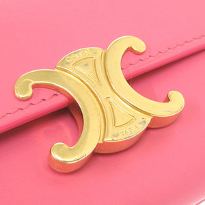美品 セリーヌ トリオンフ コンパクトウォレット レザー ピンク ゴールド金具 三つ折り財布 0741 【中古】 CELINE