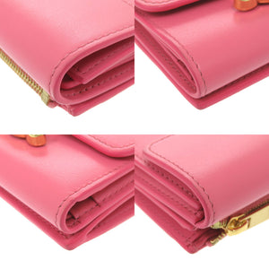 美品 セリーヌ トリオンフ コンパクトウォレット レザー ピンク ゴールド金具 三つ折り財布 0741 【中古】 CELINE