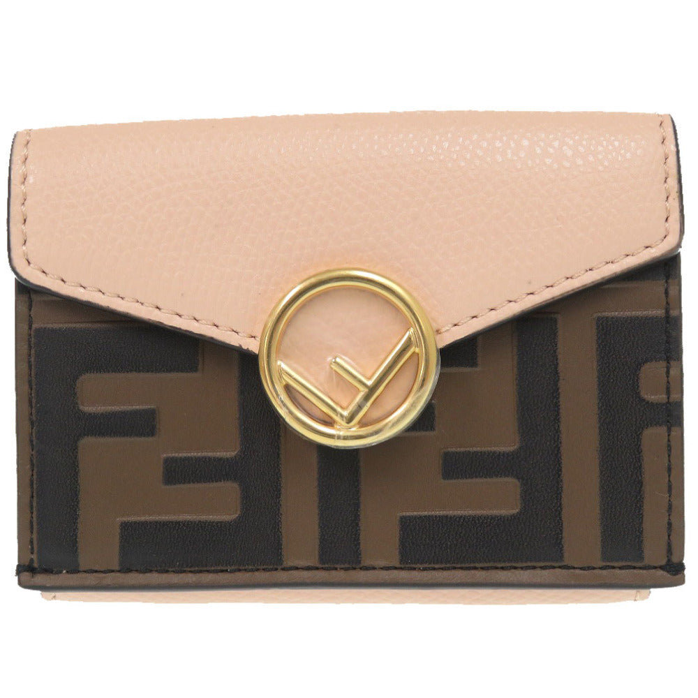 未使用 フェンディ ズッカ 8M0395 三つ折り財布 レザー ピンク/ブラウン 0743【中古】FENDI