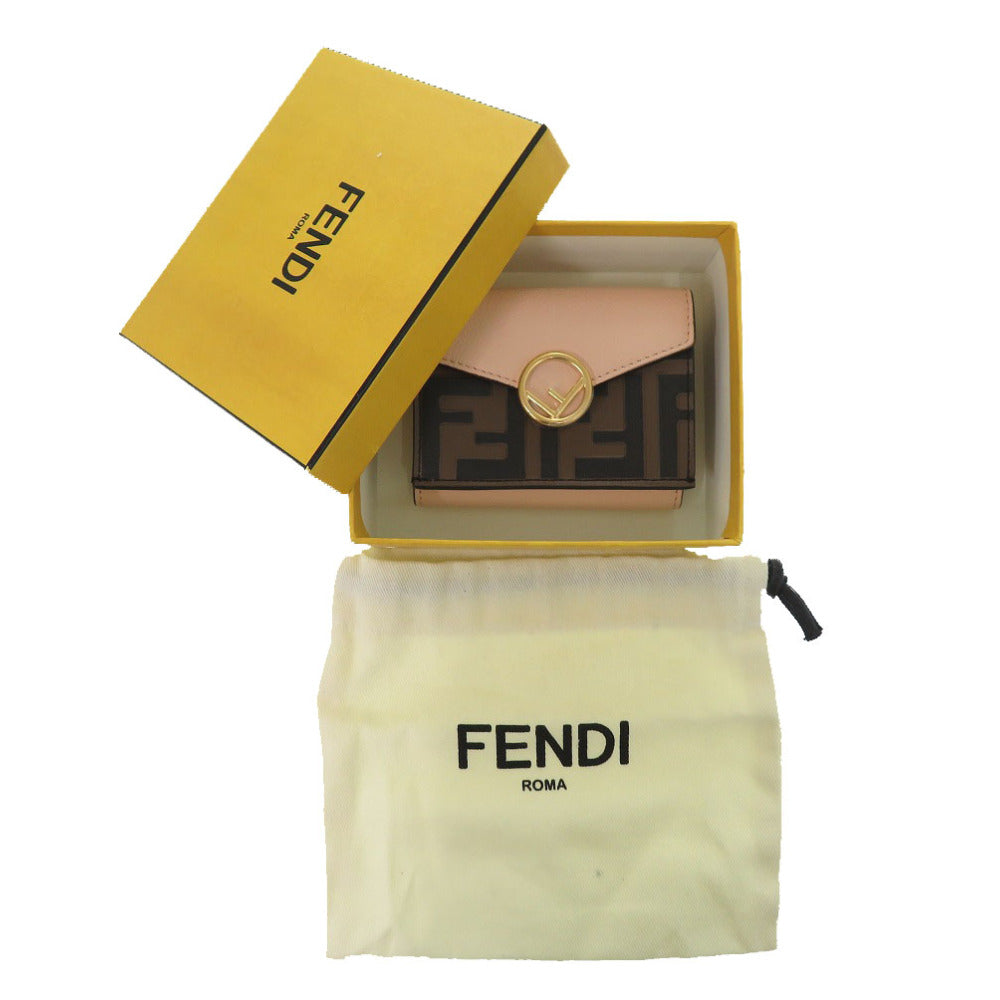未使用 フェンディ ズッカ 8M0395 三つ折り財布 レザー ピンク/ブラウン 0743【中古】FENDI