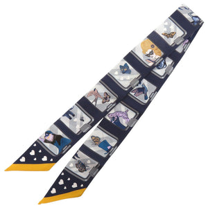 美品 エルメス ツイリー エルメスストーリー シルク マリン/グレー/ゴールド スカーフ 青 0754-3【中古】HERMES