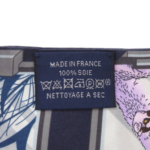 美品 エルメス ツイリー エルメスストーリー シルク マリン/グレー/ゴールド スカーフ 青 0754-3【中古】HERMES