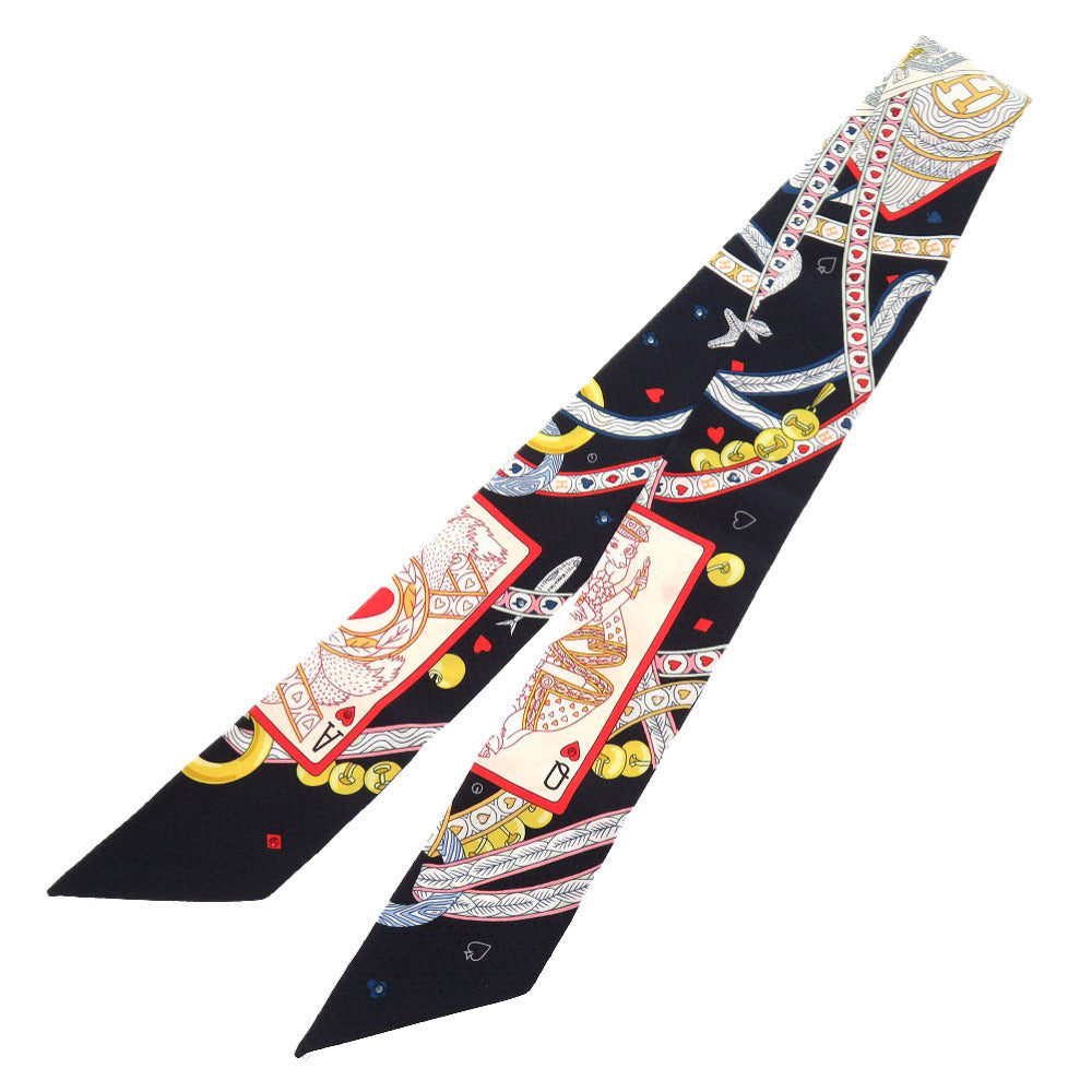 新品同様 エルメス ツイリー DAME DE COEUR ビジュー ストーン ハートのクイーン トランプ シルク スカーフ 0755-2 【中古】 HERMES