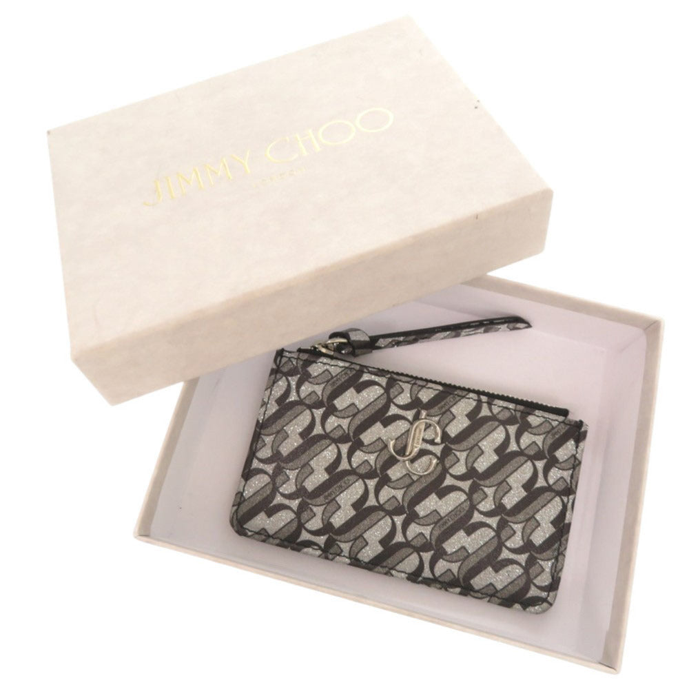 新品同様 ジミーチュウ ナンシー レザー シルバー グレー ブラック コインケース キーケース 0776【中古】JIMMY CHOO