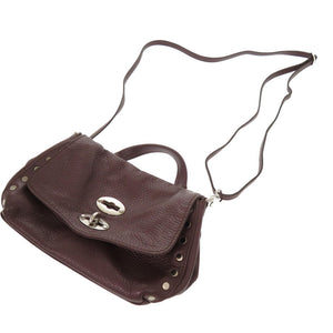 新品同様 ザネラート ポスティーナ レザー ボルドー ブラウン 紫色 茶色 ハンドバッグ 0817【中古】ZANELLATO