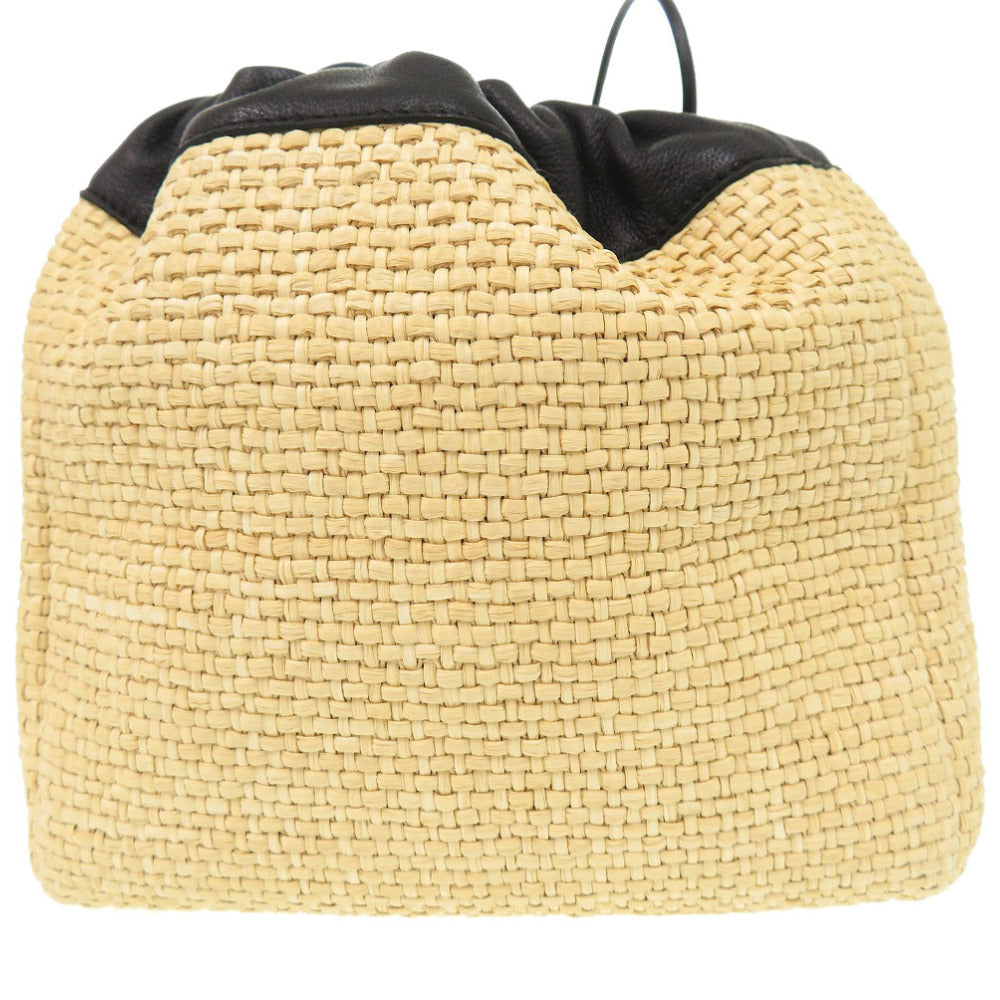 新品同様 ジルサンダー ストロー/レザー ベージュ ドローストリング ショルダーバッグ 0954【中古】JIL SANDER