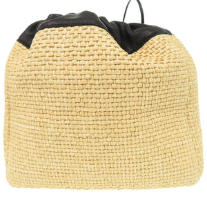 新品同様 ジルサンダー ストロー/レザー ベージュ ドローストリング ショルダーバッグ 0954【中古】JIL SANDER