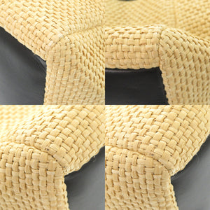 新品同様 ジルサンダー ストロー/レザー ベージュ ドローストリング ショルダーバッグ 0954【中古】JIL SANDER