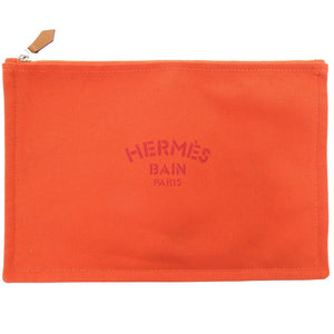 新品同様 エルメス ヨッティングGM コットン オレンジ ポーチ 0965【中古】HERMES