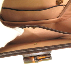 グッチ バンブー ターンロック ハンドバッグ レザー ブラウン 0988【中古】GUCCI