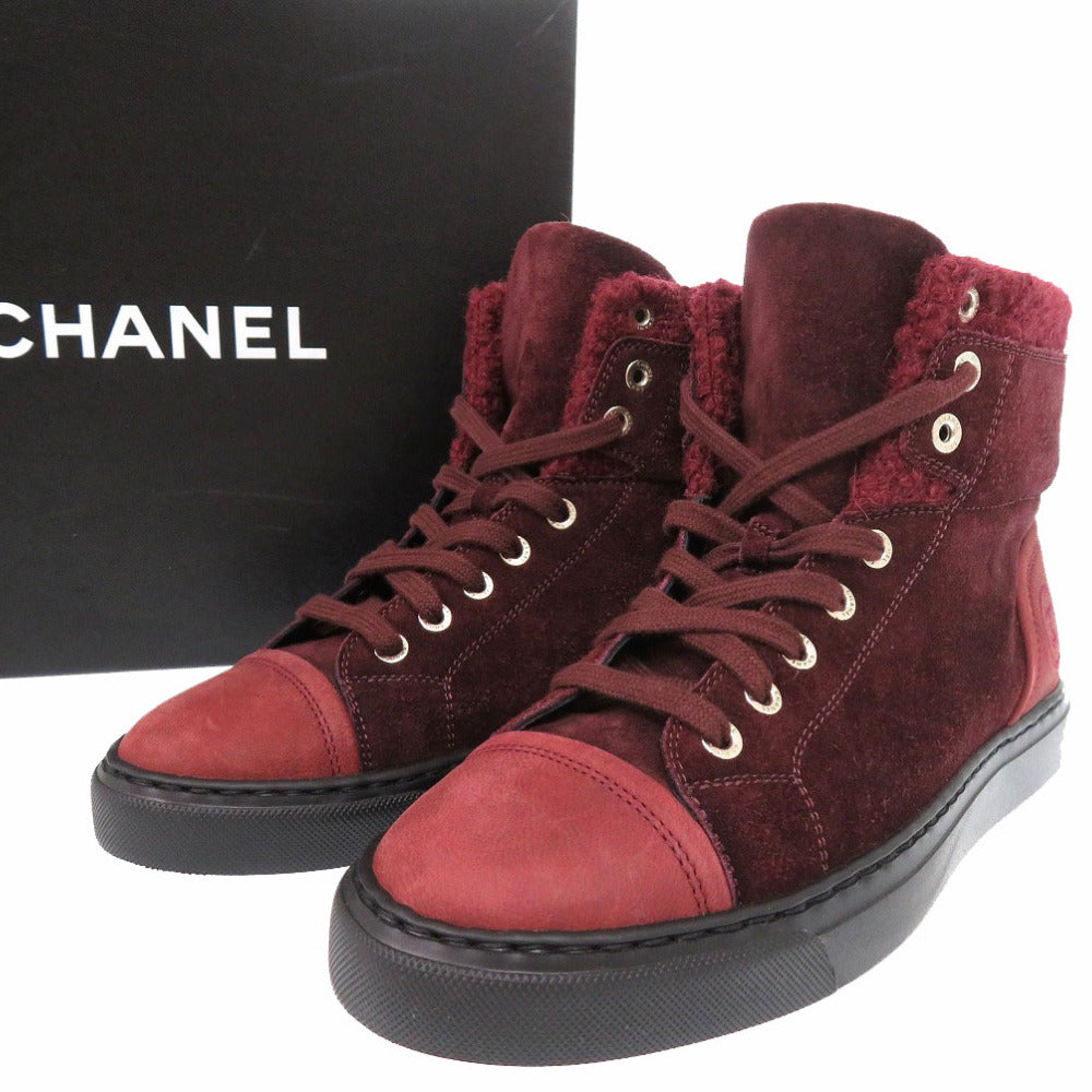 新品同様 シャネル CCマーク ココマーク 15A ハイカット スエード カーフ 23.5-24cm 8ホール G31058 スニーカー レザー ボルドー 1044【中古】CHANEL