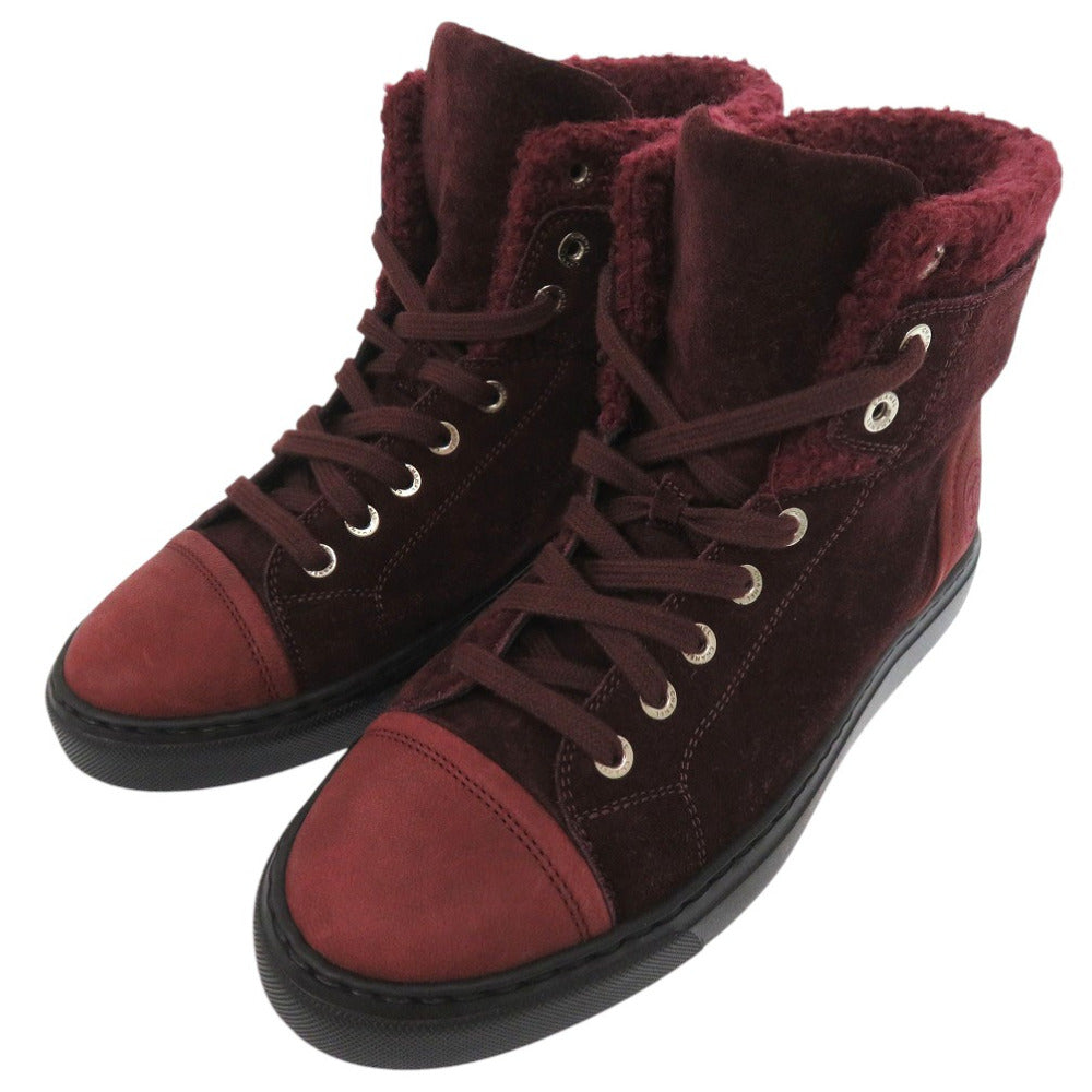 新品同様 シャネル CCマーク ココマーク 15A ハイカット スエード カーフ 23.5-24cm 8ホール G31058 スニーカー レザー ボルドー 1044【中古】CHANEL