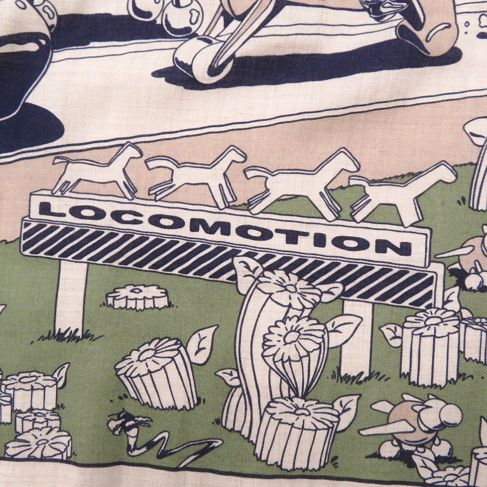 未使用 エルメス カレジェアン カレ140 LOCOMOTION ロコモーション マリン ナチュラル カーキ ベージュ スカーフ 1106【中古】HERMES