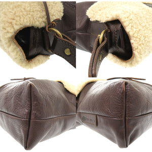 美品 フェリージ レザー ムートン ボアショルダーバッグ メッセンジャーバック ブラウン 1120【中古】FELISI