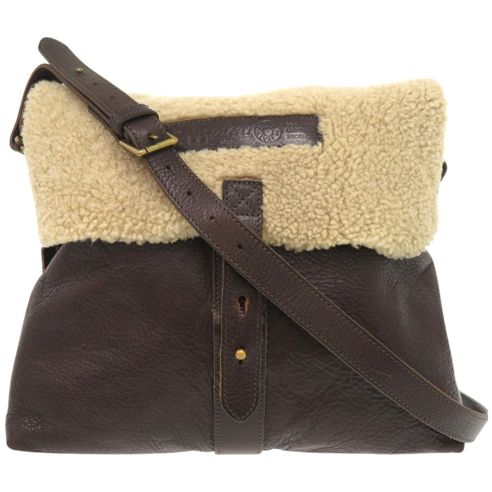 美品 フェリージ レザー ムートン ボアショルダーバッグ メッセンジャーバック ブラウン 1120【中古】FELISI