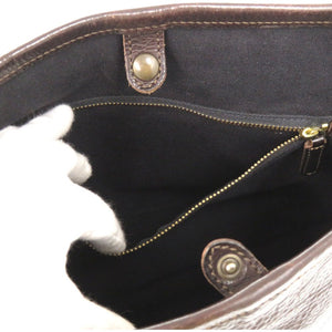 美品 フェリージ レザー ムートン ボアショルダーバッグ メッセンジャーバック ブラウン 1120【中古】FELISI