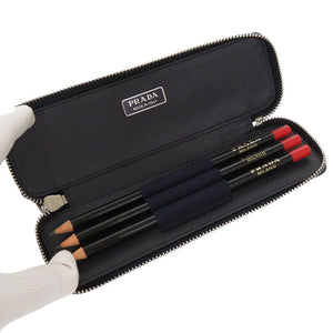 未使用 プラダ サフィアーノレザー ネイビー ペンケース 筆箱 ペン付き 紺 1170 【中古】 PRADA