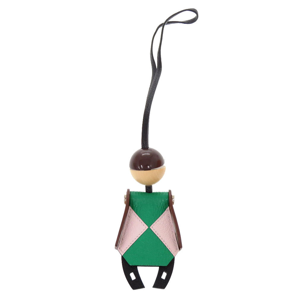 美品 エルメス ジョッキー バッグチャーム ヴォーバレニア シェーブル ブラック ミント U刻印(2022年製) キーホルダー 1221 【中古】 HERMES