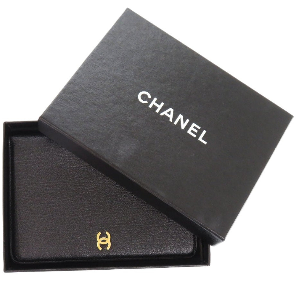 美品 シャネル ココマーク ラムスキン ブラック 1308 黒 二つ折り財布【中古】CHANEL