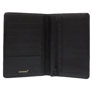 美品 シャネル ココマーク ラムスキン ブラック 1308 黒 二つ折り財布【中古】CHANEL