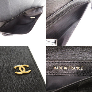 美品 シャネル ココマーク ラムスキン ブラック 1308 黒 二つ折り財布【中古】CHANEL