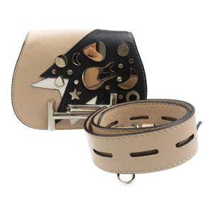 美品 トッズ ダブルT レザー メタル ピンクベージュ ブラック ショルダーバッグ クロスボディバッグ 1370【中古】TOD'S