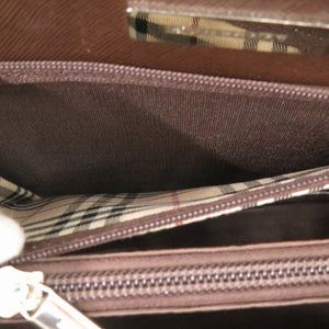 美品 バーバリー チェック レザー ブラウン トートバッグ 茶 1375【中古】BURBERRY