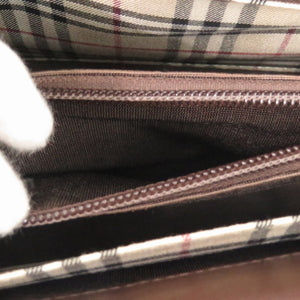 美品 バーバリー チェック レザー ブラウン トートバッグ 茶 1375【中古】BURBERRY