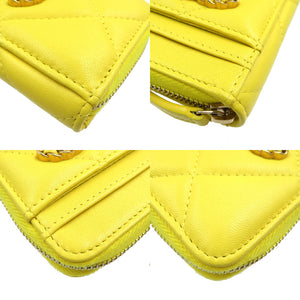 美品 シャネル 19 ランダムシリアル ラムスキン ゴールド金具 イエロー コインケース 小銭入れ 1380【中古】CHANEL