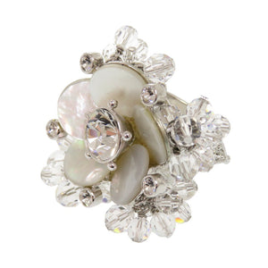 美品 クリスチャンディオール ヴィンテージ フラワーモチーフ メタル クリスタル サイズ11号 シルバー リング 指輪 1388【中古】Christian Dior