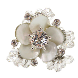 美品 クリスチャンディオール ヴィンテージ フラワーモチーフ メタル クリスタル サイズ11号 シルバー リング 指輪 1388【中古】Christian Dior
