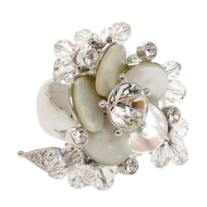 美品 クリスチャンディオール ヴィンテージ フラワーモチーフ メタル クリスタル サイズ11号 シルバー リング 指輪 1388【中古】Christian Dior