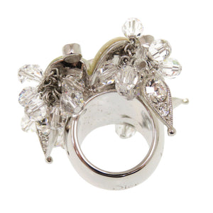 美品 クリスチャンディオール ヴィンテージ フラワーモチーフ メタル クリスタル サイズ11号 シルバー リング 指輪 1388【中古】Christian Dior