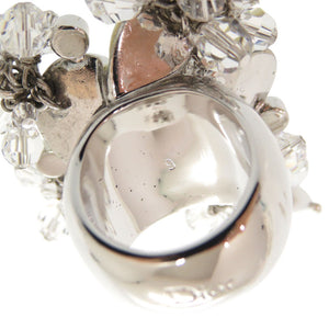 美品 クリスチャンディオール ヴィンテージ フラワーモチーフ メタル クリスタル サイズ11号 シルバー リング 指輪 1388【中古】Christian Dior