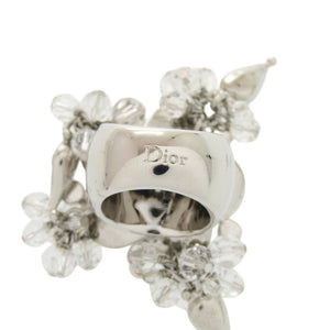 美品 クリスチャンディオール ヴィンテージ フラワーモチーフ メタル クリスタル サイズ11号 シルバー リング 指輪 1388【中古】Christian Dior