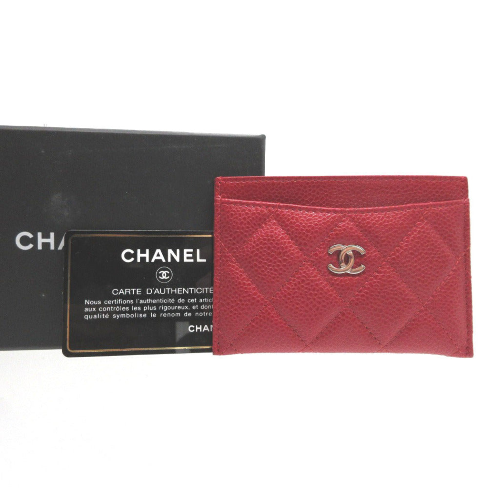 美品 シャネル 21番台 キャビアスキン レッド 赤 パスケース カードケース 1397【中古】CHANEL
