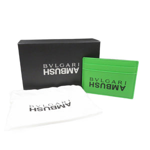 未使用 ブルガリ アンブッシュコラボ レザー シルバー金具 ライムグリーン カードケース 1400【中古】BVLGARI