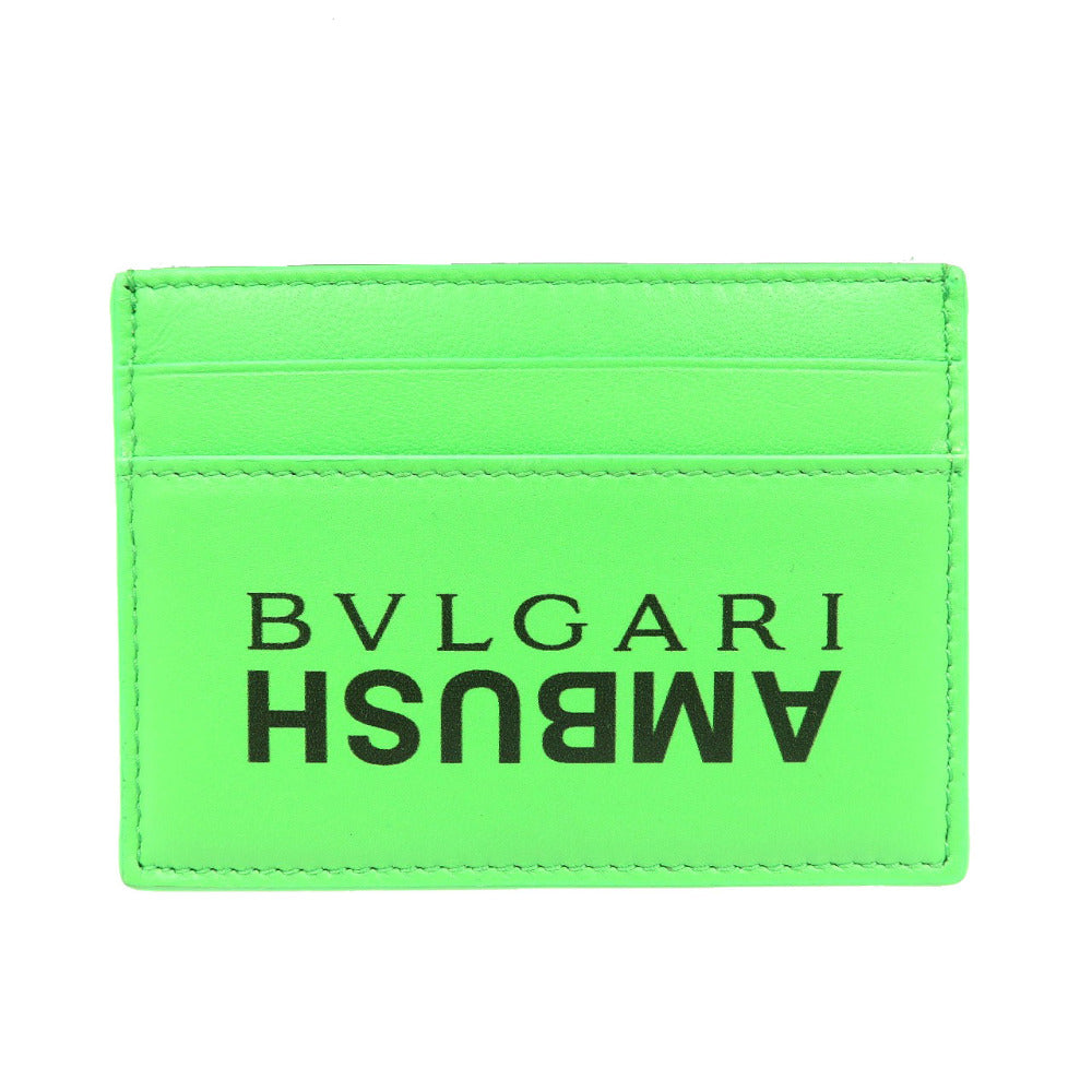 未使用 ブルガリ アンブッシュコラボ レザー シルバー金具 ライムグリーン カードケース 1400【中古】BVLGARI