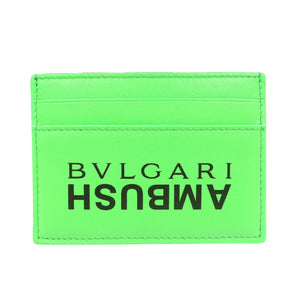 未使用 ブルガリ アンブッシュコラボ レザー シルバー金具 ライムグリーン カードケース 1400【中古】BVLGARI