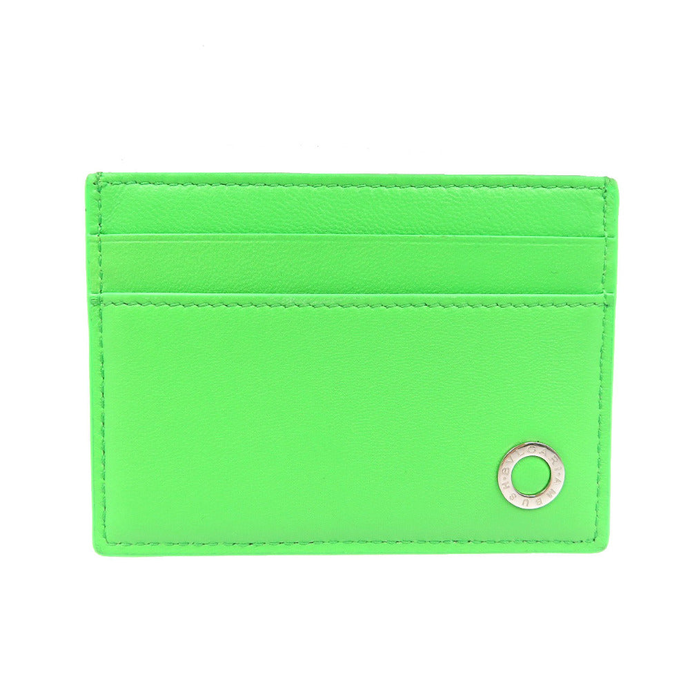 未使用 ブルガリ アンブッシュコラボ レザー シルバー金具 ライムグリーン カードケース 1400【中古】BVLGARI