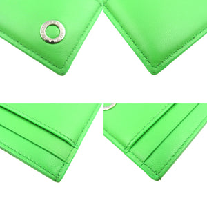 未使用 ブルガリ アンブッシュコラボ レザー シルバー金具 ライムグリーン カードケース 1400【中古】BVLGARI