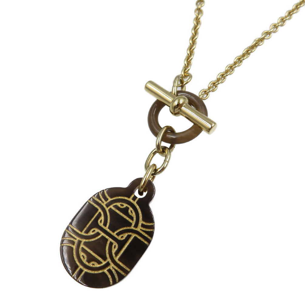 新品同様 エルメス シェーヌダンクル バッファローホーン メタル ブラウン ゴールド ネックレス 1429【中古】HERMES