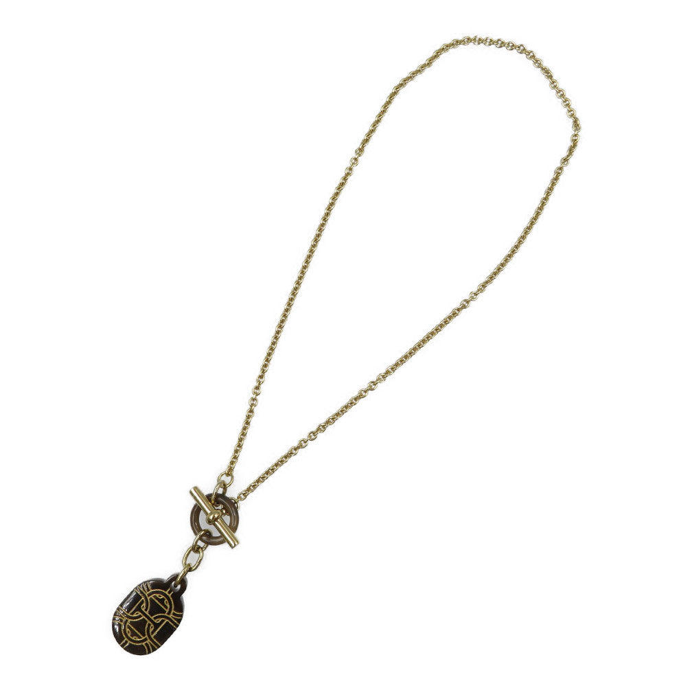 新品同様 エルメス シェーヌダンクル バッファローホーン メタル ブラウン ゴールド ネックレス 1429【中古】HERMES