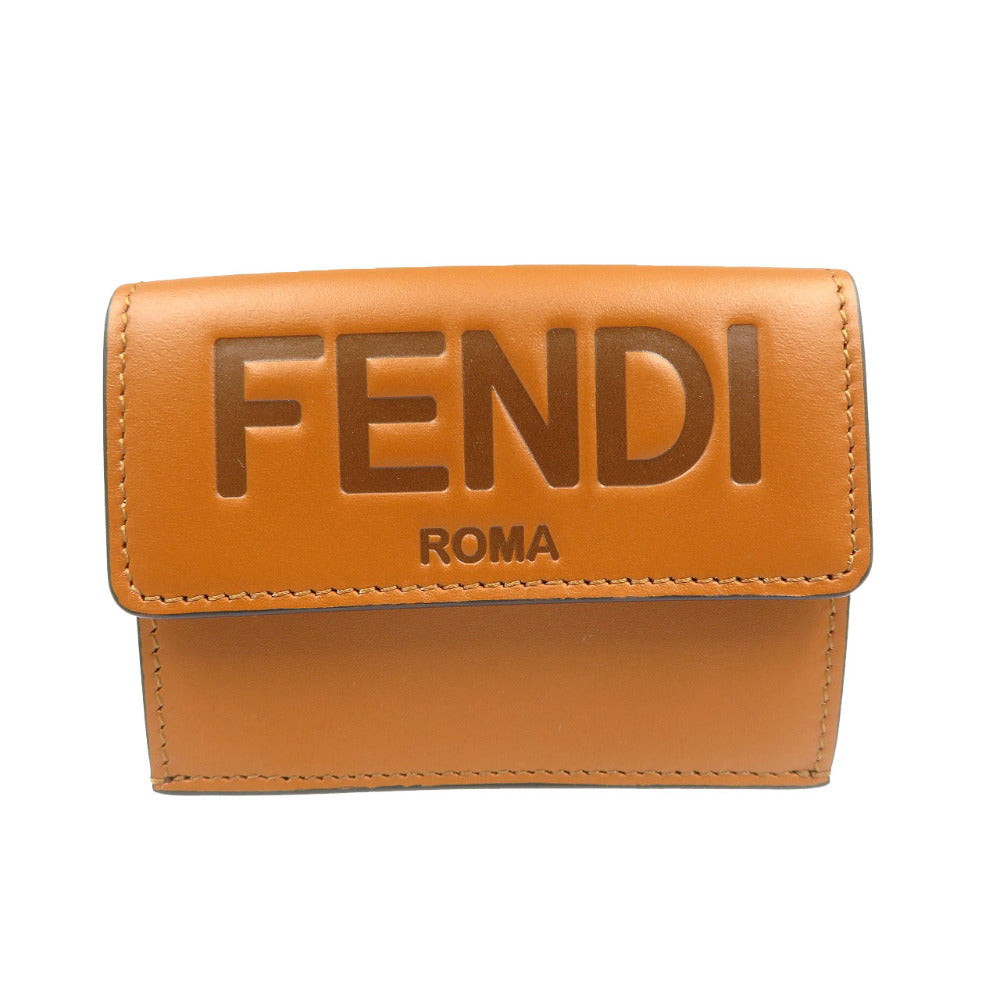 未使用 フェンディ ローママイクロ 8M0395 レザー ゴールド金具 ブラウン 三つ折り財布 1329【中古】FENDI