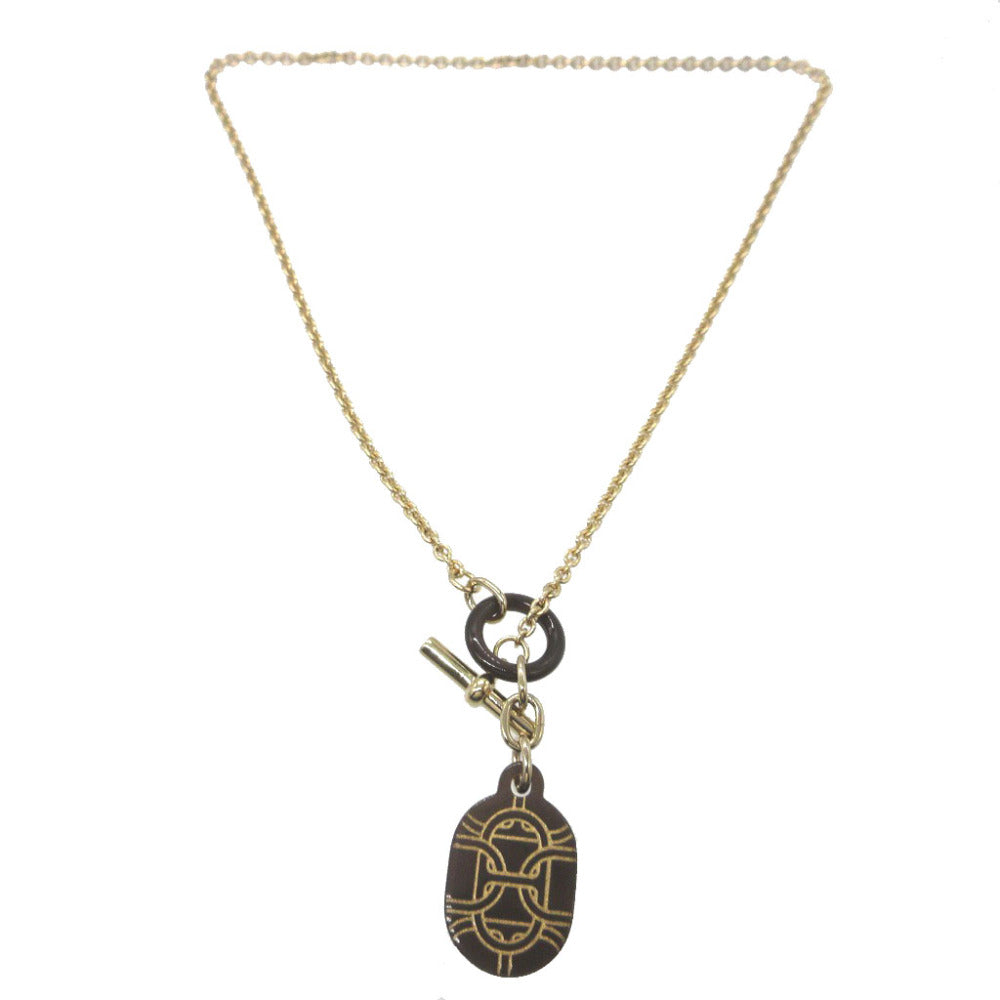 美品 エルメス ドレ シェーヌダンクル メタル ブラウン 茶 ゴールド ネックレス 1457【中古】HERMES