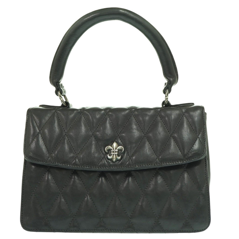 クロムハーツ BSフレア キルティング ハンドバッグ レザー シルバー925 ブラック 黒 1459【中古】CHROME HEARTS