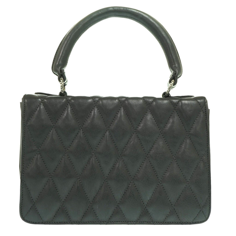 クロムハーツ BSフレア キルティング ハンドバッグ レザー シルバー925 ブラック 黒 1459【中古】CHROME HEARTS