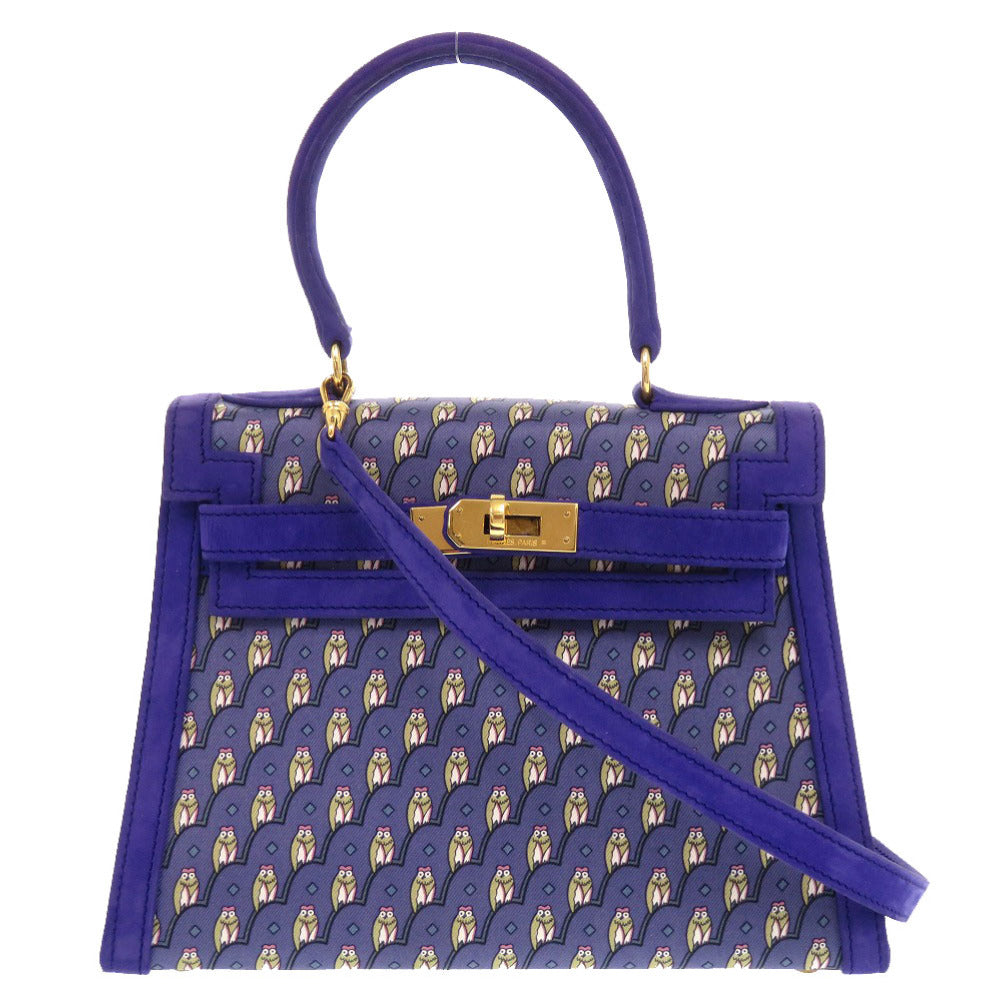 美品 エルメス ケリー20 フクロウ 外縫い ドブリス シルク ブルー ゴールド金具 〇T刻印 2WAY ハンドバッグ 青 1487 【中古】 HERMES ミニケリー
